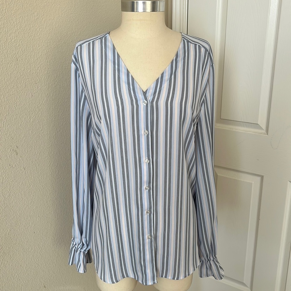 Tahari Striped Blue Blouse Size XL